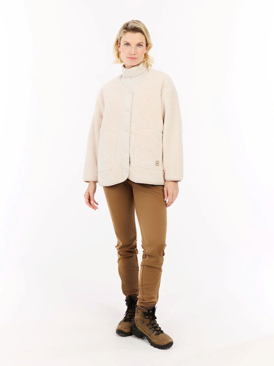 Lange Sportliche Damenjacke in Ecru