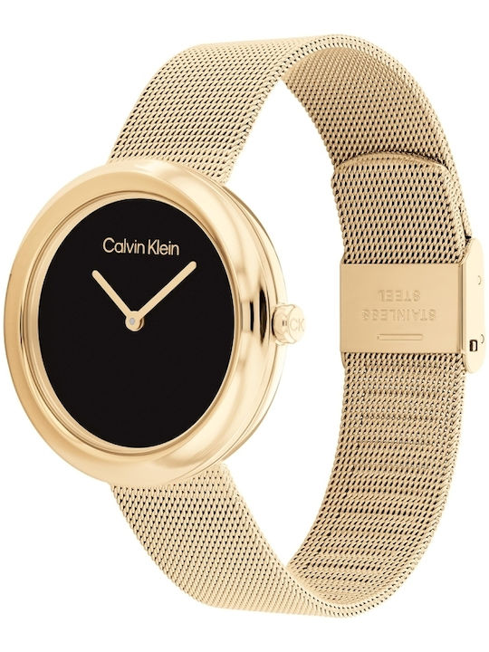 Calvin Klein Twisted Bezel Women's Watch with Gold Metal Bracelet