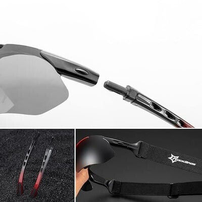 Rockbros Cycling Glasses with Red Frame & Photochromic Lenses