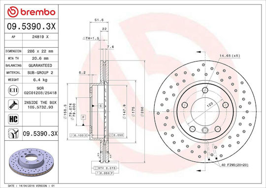 Диск за спирачките на Bmw 3 E36 Brembo 09.5390.3x