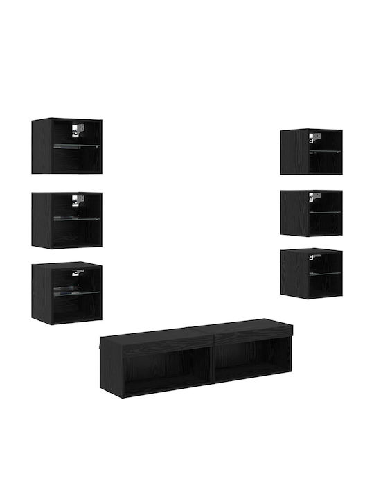Living Room TV Unit with Showcase & Lighting Black Beech L30xW28.5xH30cm