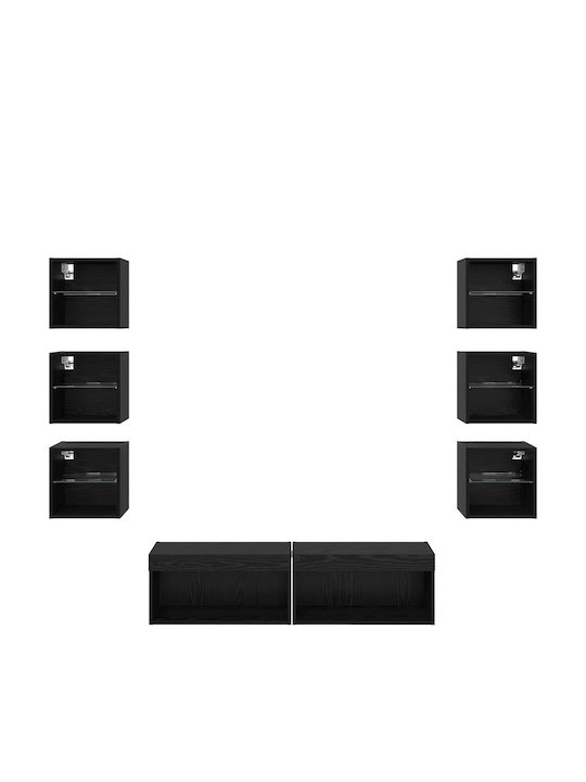 Living Room TV Unit with Showcase & Lighting Black Beech L30xW28.5xH30cm