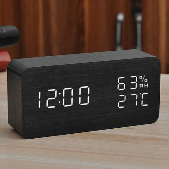 Ceas De Masă Digital Led Din Lemn Cu Ceas Deșteptător Negru