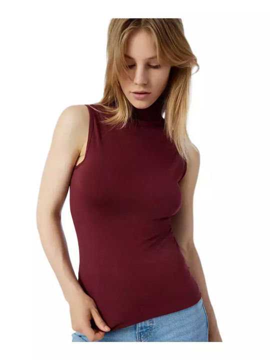 Women's Sleeveless Turtleneck T-Shirt Bordeaux