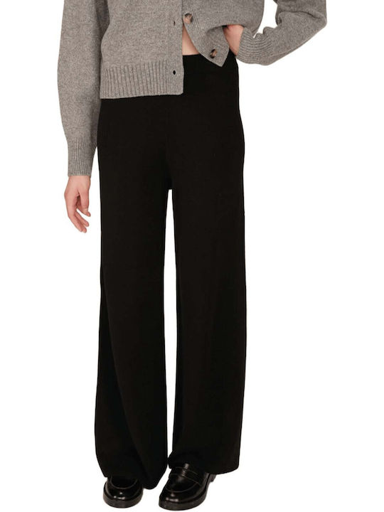 Damen Hoch tailliert Stoff Hose mit Gummizug in Gerader Linie Black