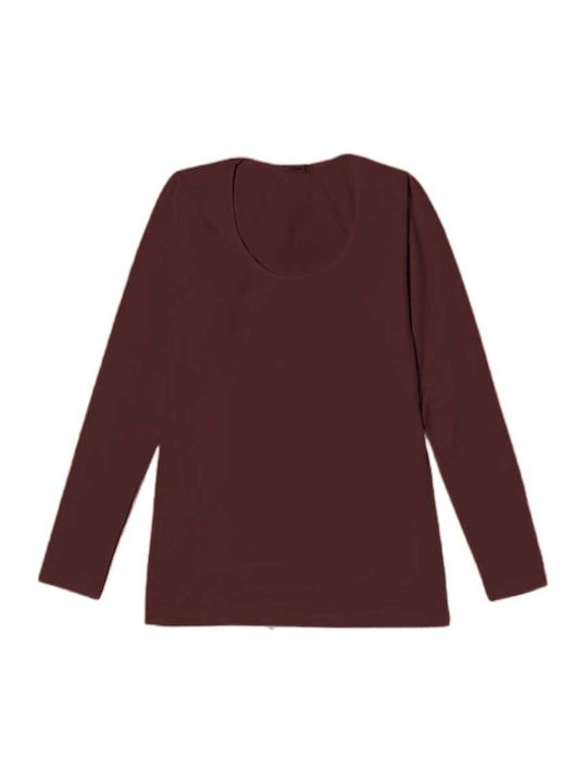 Mânecă lungă Bumbac Maro Tricou pentru femei