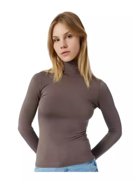Fimelle Women's Long Sleeve Turtleneck T-Shirt Cocoa