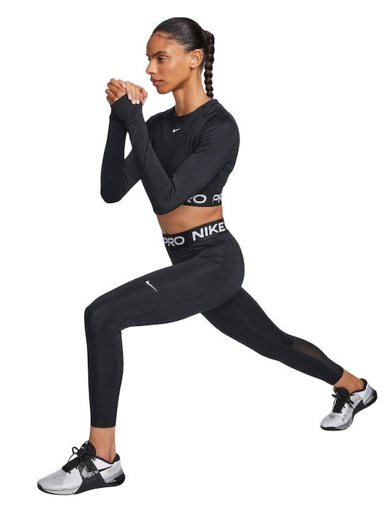 Γυναικείο Αθλητικό Crop Top Μακρυμάνικο Dri-Fit Μαύρο