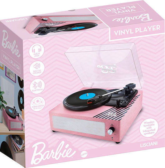 Barbie Vinyl Turntable 3 Speeds Bluetooth Built In Speaker Pink Retro Design 12+ Years Lisciani 113637