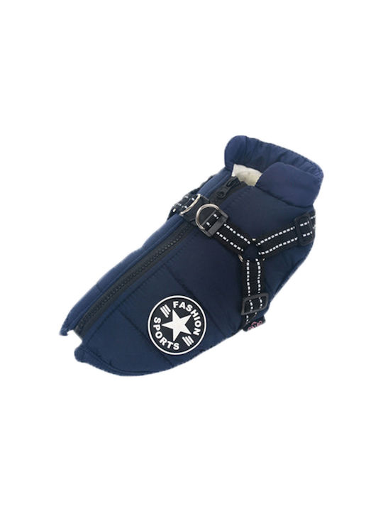Denik Pets Μπουφάν Σκύλου Fleece / Αδιάβροχο Μπλε Large με Μήκος Ράχης 30 εκ.