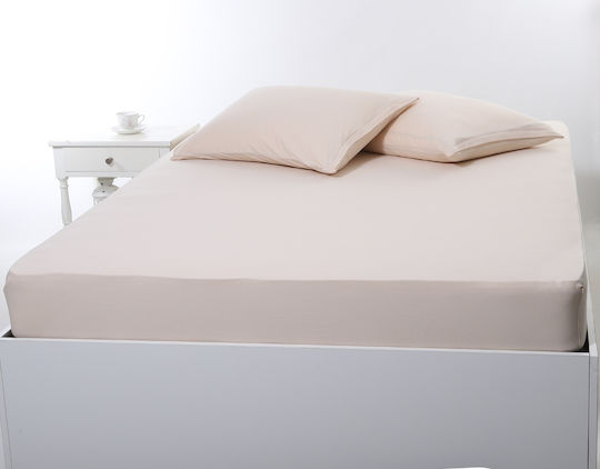 Silk Fashion Sheet for Single Bed with Elastic 100x200+35cm. Light Beige