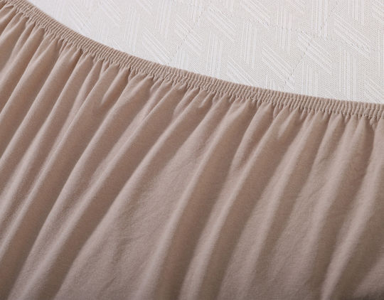 Silk Fashion Sheet for Single Bed with Elastic 100x200+35cm. Dark Beige