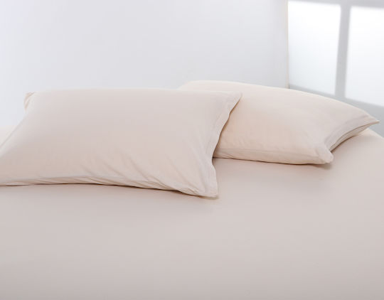 Silk Fashion Sheet for Single Bed with Elastic 100x200+35cm. Light Beige