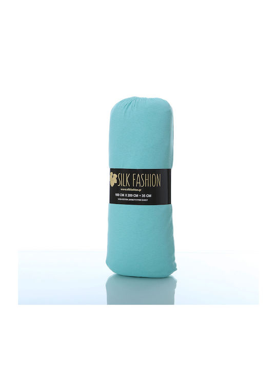 Silk Fashion Sheet for Single Bed with Elastic 100x200+35cm. Sea Green