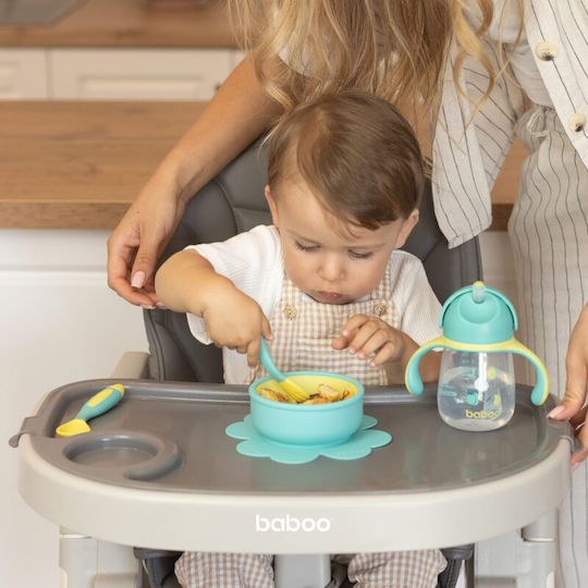 Baboo Baby Set with Fork with Temperature Indicator made of Silicone for 6+ months Yellow 2pcs