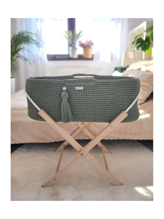 My Sweet Baby Straw Moses Basket Boho with Stand Green