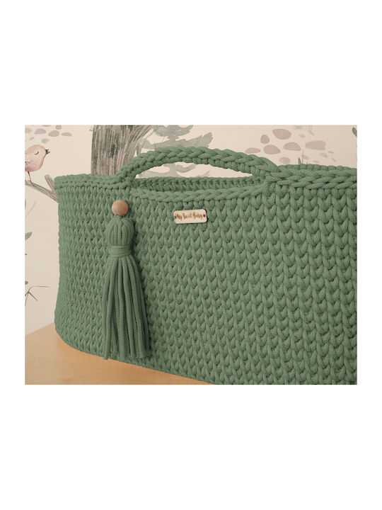 My Sweet Baby Straw Moses Basket Boho with Stand Green