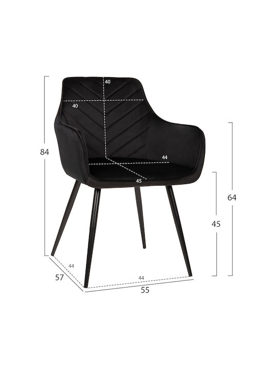Latrell Dining Room Velvet Armchair Black Velvet-Black Metal 55x57x84cm