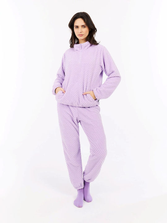 Winter Women's Fleece Blouse Hiking with Zipper Thistle Purple