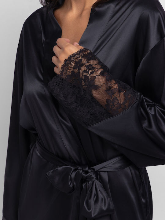Dorina Winter Women's Satin Black Robe