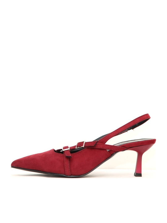 Synthetic Leather Burgundy Medium Heels