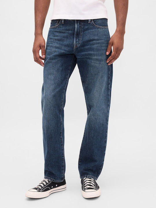 Men's Jeans Pants with Relaxed Straight Fit Dark Blue