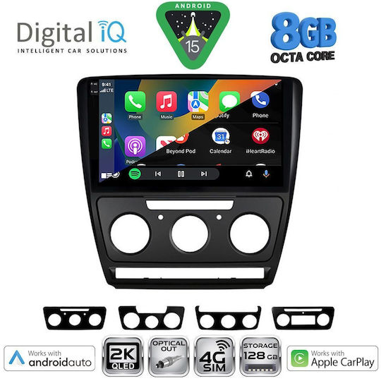 Digital IQ Автомобилна Аудио Система за Skoda Octavia 2005-2012 Bluetooth USB Вграден Wi-Fi GPS Apple CarPlay Android Auto с Touch Screen 10"