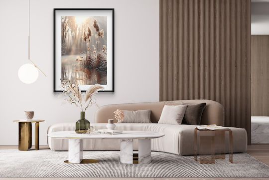 Afiș Bej Boho Trawy Panou Cadru Negru 70x100 Decorare Living Sau Birou