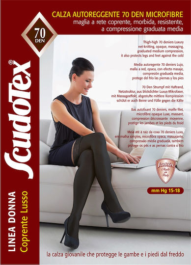 Scudotex Socks Thigh High with Silicone 15-18 mmHg Black