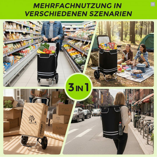 Stoff Einkaufswagen Klappbar Schwarz 56Es