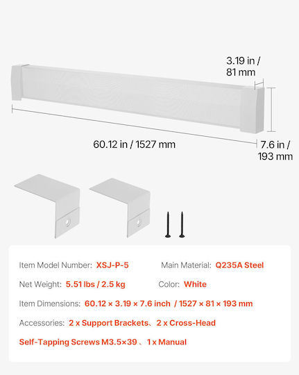 Radiator Cover Premium Steel 1527 x 81 x 193 mm White Dbjrqgthjprecigq9001v0 Vevor