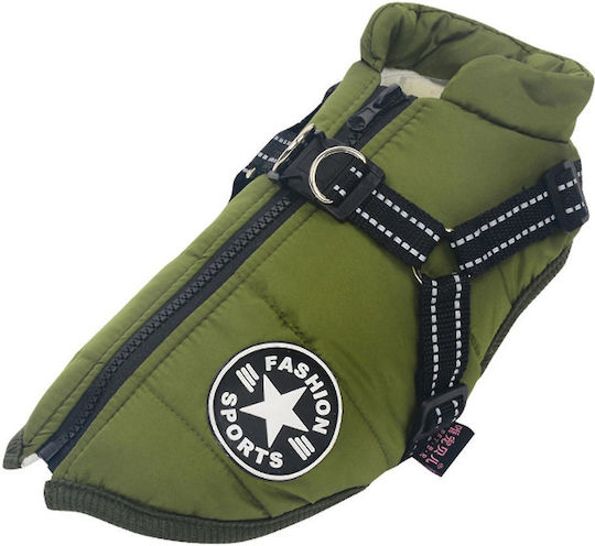 Denik Waterproof Dog Coat Fleece Lining & Support Straps Khaki XLarge Back Length 34cm