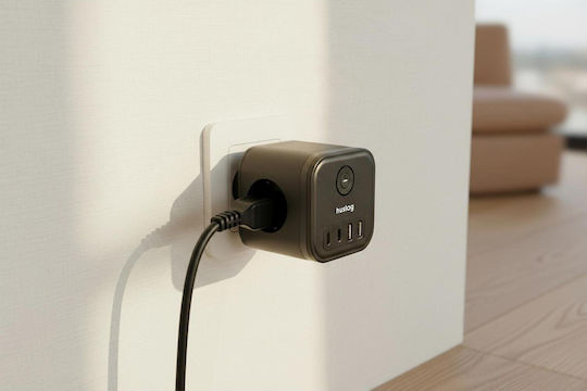Huslog PowerCube 3 Θέσεων με 4 USB-A και USB-C Καφέ