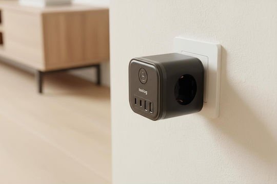 Huslog PowerCube 3 Θέσεων με 4 USB-A και USB-C Καφέ