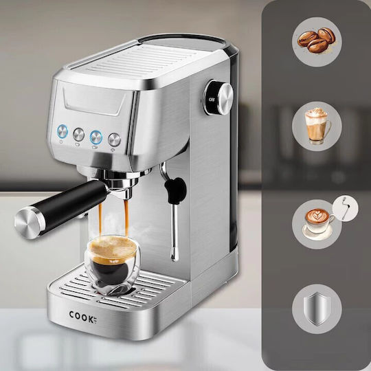 COOK-IT Mașină de Espresso 1350W Presiune 20bar Argintie