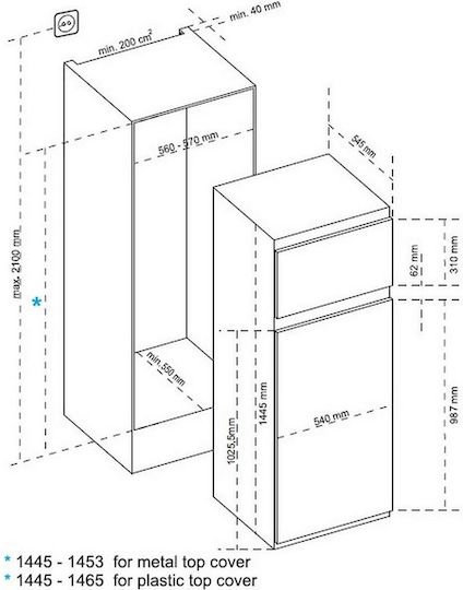 Finlux Εντοιχιζόμενο Ψυγείο Δίπορτο 210lt Υ144.5xΠ54xΒ54.5εκ. Λευκό FXNЕ 2630
