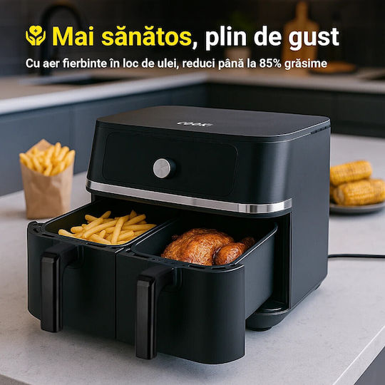 COOK-IT Heißluftfritteuse mit Wi-Fi & Doppel-Abnehmbarer Korb 9Es Schwarz