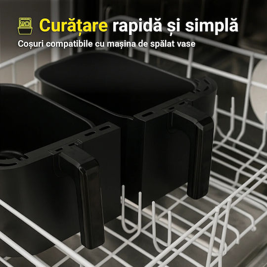 COOK-IT Heißluftfritteuse mit Wi-Fi & Doppel-Abnehmbarer Korb 9Es Schwarz