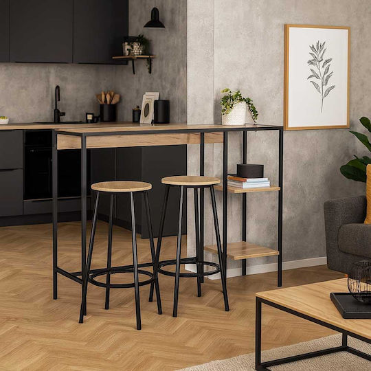 Stool Bar with Backrest Metallic Black 38x38x70cm