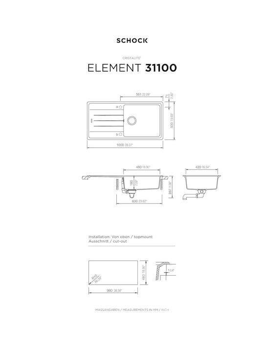 Schock Chiuvetă Bucătărie Drop-In Din Granit Lichid L116xL50cm Bej
