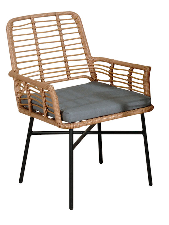 Fotoliu de exterior Metalic Synthetic Rattan cu pernă 20x34x41cm