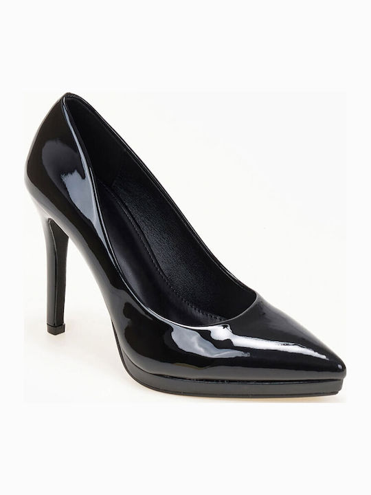 Patent Leather Heels with Thin Stiletto Heel Black