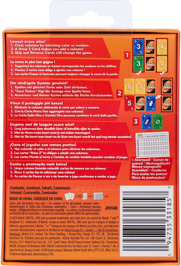 Brettspiel Uno Zero für 2-8 Spieler 7+ Jahre (EN) Mattel