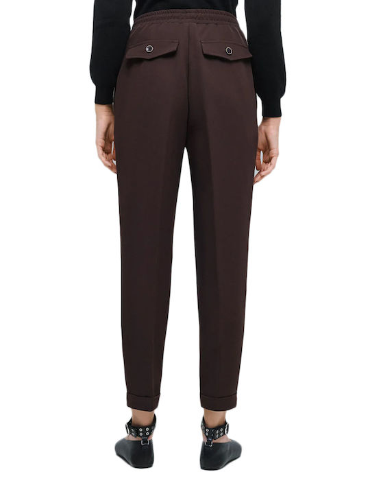 Access Women's Fabric Trousers with Elastic Brown Access Women's Fabric Trousers with Elastic Brown