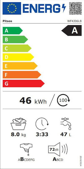 Pitsos Πλυντήριο Ρούχων 8kg 1400 Στροφών HydroShower WF4J06L8
