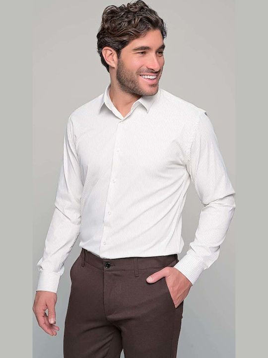 Artistic Long-sleeved Cotton Shirt Striped Beige