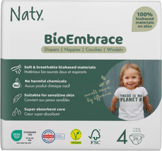 Naty Tape Diapers BioEmbrace No 4 for 7-18kg 26 Pieces