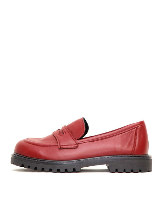 Leather Women's Loafers in Burgundy Color