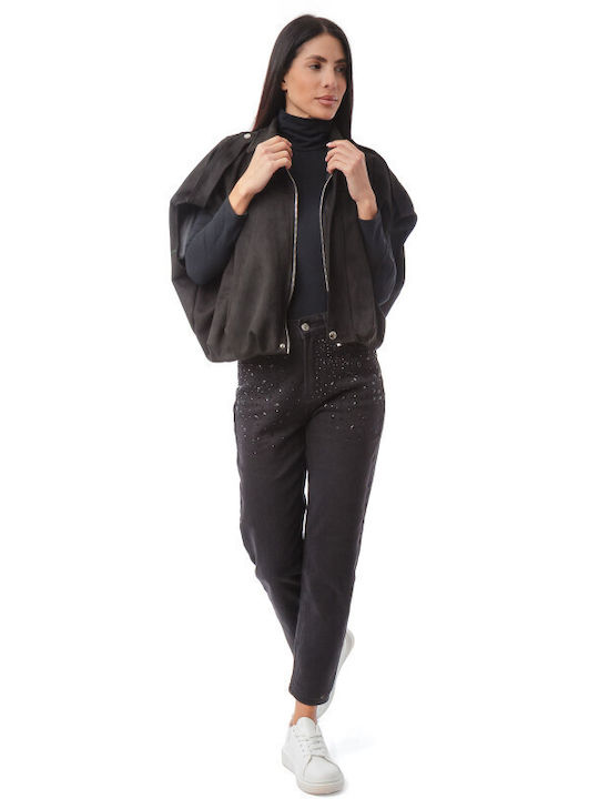 Women's Lifestyle Suede Jacket for Winter Black