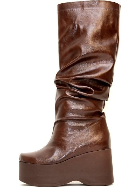 Synthetic Leather High Heel Women's Boots Brown